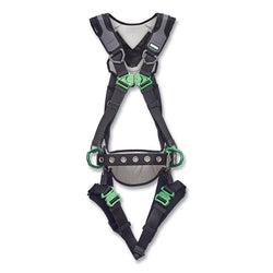 Arnés de cuerpo entero V-FLEX™, construcción, anillos en D en espalda y caderas, talla XS, hebillas de lengüeta en pecho y piernas de cierre rápido, acolchado en piernas, hombros y cintura.