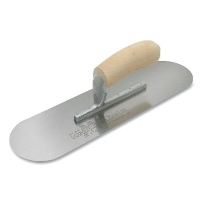 Paleta de piscina, acero inoxidable brillante, mango de madera, 14 pulgadas de largo, 4 pulgadas de ancho