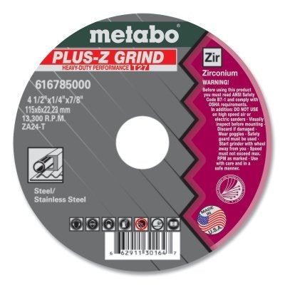 Muela de centro hundido Plus-Z Grind tipo 27, 6" de diámetro, 1/8" de espesor, mandril de 7/8", 10200 RPM