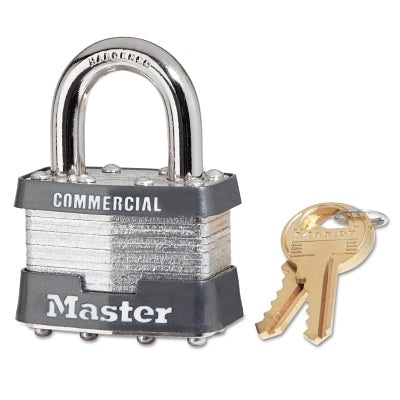 Rolled steel padlock #1, 5/16 in. diameter, 3/4 in. wide x 2-1/2 in. high, silver/gray, keyed alike, key 3305