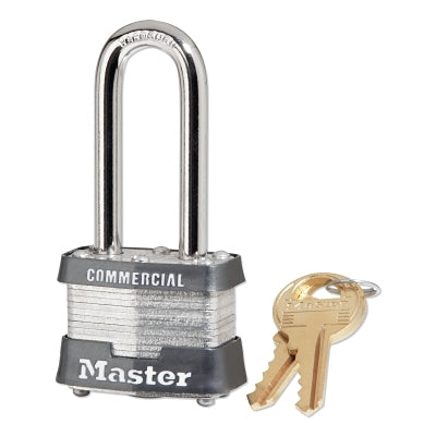 #3 rolled steel padlock, 9/32 in. diameter, 5/8 in. wide x 3/4 in. high shackle, silver/gray, keyed alike, varies