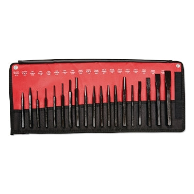 19-piece punch and chisel set, pointed, round, English, in bag