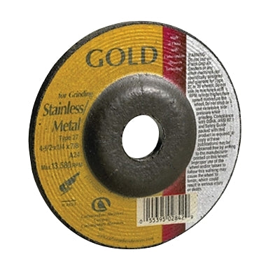 Gold AO depressed center wheel, 4-1/2 in. diameter, 1/4 in. thick, 5/8 in. mandrel, grit 46