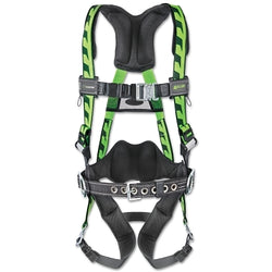 Arnés de cuerpo entero AirCore™, anillas en D laterales y traseras de acero, tallas S/M, correas de conexión rápida, color verde
