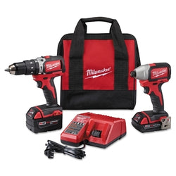 M18™ 18V Compact Brushless Combo Kit, 1/2" Drill Driver, 1/4" Hex Impact Driver, 2 Batteries, Charger, Bag
