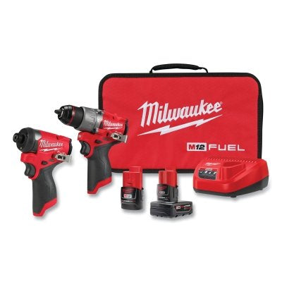 Kit combinado de 2 herramientas M12 FUEL™, 18 V, taladro percutor/atornillador de 1/2 pulg., destornillador de impacto hexagonal de 1/4 pulg., (2) baterías, cargador