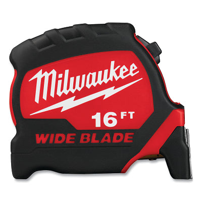 Wide-blade measuring tape, 16 ft, SAE, red/black
