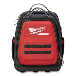 Mochila PACKOUT™, material balístico 1680D, 48 bolsillos, color negro/rojo, incluye paquete para sierra de mano, correa para el esternón y clip para cinta métrica.