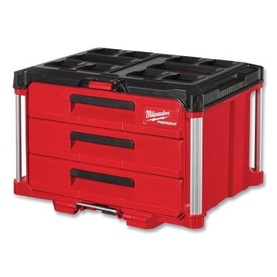 PACKOUT™ Multi-Drawer Tool Box, 3 Drawers, Multi-Depth, 22.7 kg Weight Capacity, 56.8 cm W x 41.9 cm D x 36.5 cm H, PP, Red/Black