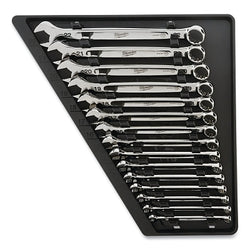 Combination wrench set, 15 pieces, 12-point, metric system, chrome finish