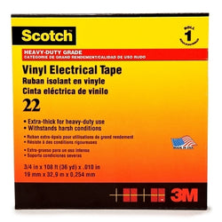 Heavy-duty vinyl insulation tape, 22 rolls, 36 yd x 3/4 in, black
