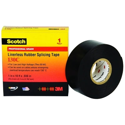 Uncoated rubber splicing tape 130C, 1 inch x 15 feet, black
