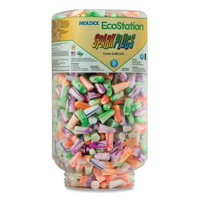 Repuesto de tapones para los oídos EcoStation™ con dispensador a presión, botella reciclable, tapones de espuma, verde brillante, Meteors®