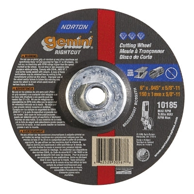 Gemini® RightCut™ Right Angle Cutting Disc, Type 27/42, 9 in. Diameter x 1/16 in. Thickness x 5/8 in.-11 Mandrel, 10 Units per Box