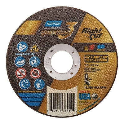 Quantum3 SG CA Type 27 grinding wheel, 4-1/2 in. diameter, 1/4 in. thickness, 5/8 in.-11 mandrel, 20 grit, alumina ceramic