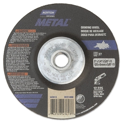 Metal recessed center grinding wheel, type 27, aluminum oxide, grit 20, 9 inch diameter, 5/8 mandrel