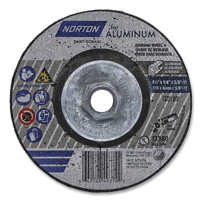 Type 27 AO aluminum grinding wheel, premium ceramic alumina, 7 in. diameter, 5/8 in. mandrel, 20 grit, unthreaded bore