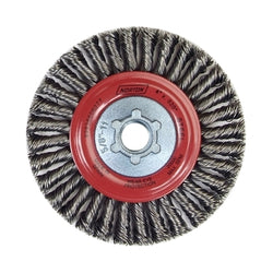 Cepillo de rueda de alambre, 6-7/8 pulg. x 3/16 pulg. x 0,020 pulg., acero al carbono, 9000 RPM