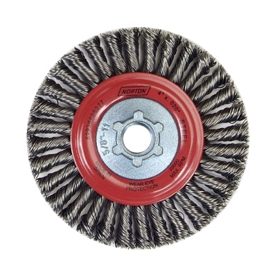 Cepillo de rueda de alambre, 6-7/8 pulg. x 3/16 pulg. x 0,020 pulg., acero al carbono, 9000 RPM
