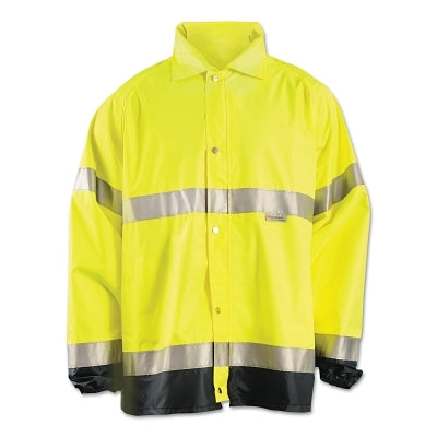 Chaqueta impermeable transpirable premium, clase 3, tipo R, de poliéster Oxford de 150 deniers con revestimiento de PU, talla grande, color naranja