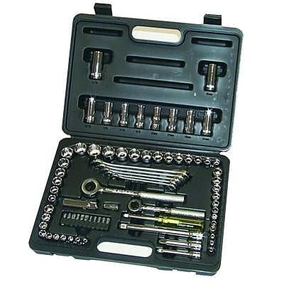 75-piece mechanics kit, 3 inches wide x 13.7 inches deep x 9.6 inches high