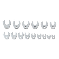 15-piece crowfoot wrench sets, inch, 1/2 in drive.