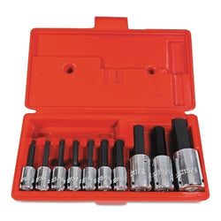 Set of hexagonal bits, 3/8" and 1/2" drive, chrome finish