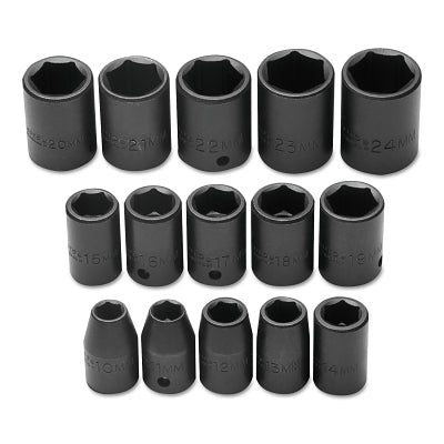 Torqueplus™ Metric Impact Socket Set, 15 Pieces, 1/2 in., 6 Point