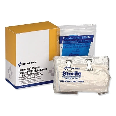 Repuesto de apósito para traumatismos Hema-Seal® con guantes de nitrilo, 4 pulgadas x 4 yardas, gasa