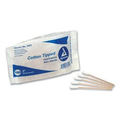 Cotton-tipped applicator, wooden handle, 100 per vial