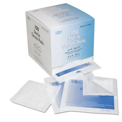 Sterile gauze, 4 inches wide, 3 inches long, white
