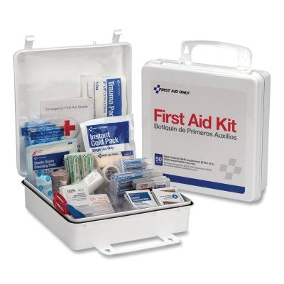 Botiquín de primeros auxilios ANSI para 50 personas, caja de metal, color blanco