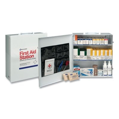 Estación de primeros auxilios industrial de 3 estantes, caja de acero, montaje en pared