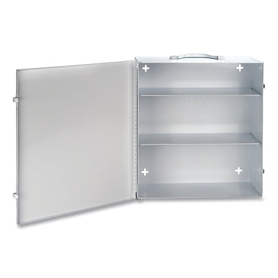 Empty 3-shelf first aid kit, 16 inches wide, metal