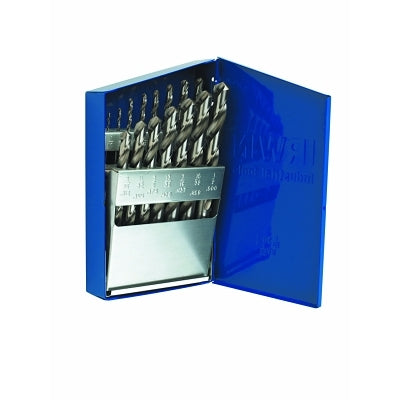 High-speed steel reduced shank drill bit sets, cutting diameter from 1/16 in to 1/2 in, 29/set