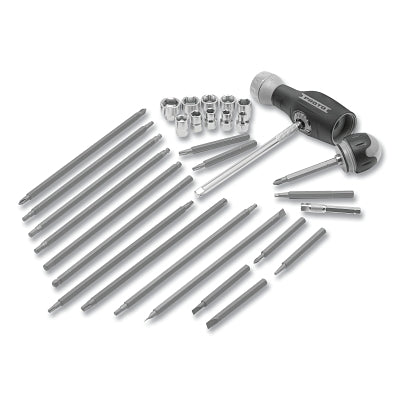 Screwdriver and double ratchet screwdriver set, 41 pieces, hex, Phillips, slotted, square and Torx bits, 38 bits, double-ended