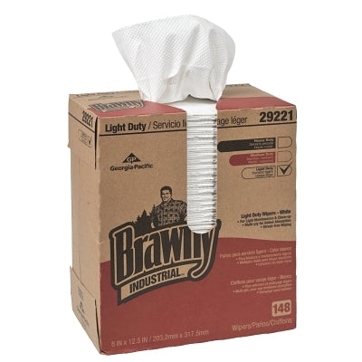 Paño de limpieza Brawny Industrial® para trabajos ligeros, blanco, 8 x 12,5 pulgadas, 148 hojas, caja desplegable, 2 capas