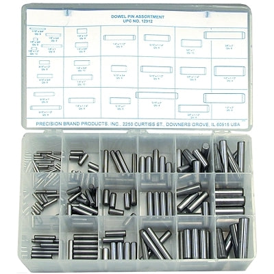 Assortment of dowel pins, alloy steel, 176 per set