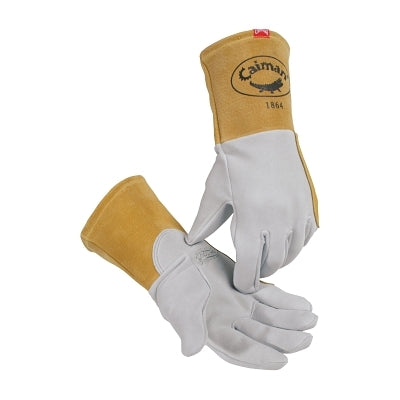 1864 Deerskin TIG Welding Gloves, Unlined, with Backing Patch, Extra Large, Grey, 4 Inch Cuffs