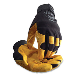 Guantes de mecánico 2900 con protección en palma y nudillos de flor de cerdo, talla pequeña, color negro/amarillo