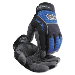 Guantes de mecánico de cuero sintético 2950 con palma acolchada, talla pequeña, color negro, azul y gris