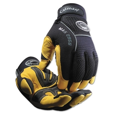 Gloves with gold grained leather palm, small size, gold/black