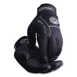 Guantes de mecánico 2973 con protección acolchada en palma y nudillos de piel de cabra, talla mediana, color negro/azul