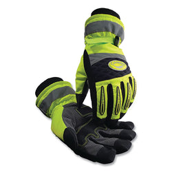 2991 Faux Leather Winter Gloves, Waterproof, Thermally Insulated, High Visibility, Neoprene, Extra Large, Black, Gray and Lime