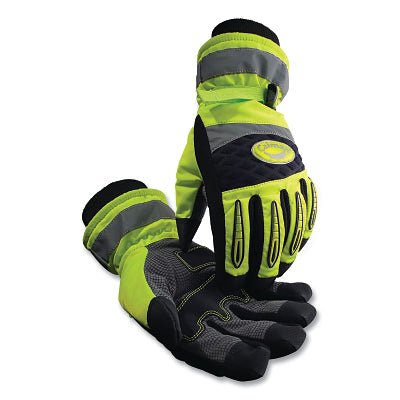 2991 Faux Leather Winter Gloves, Waterproof, Thermally Insulated and High Visibility, Neoprene, Extra Large Size, Black, Grey and Lime.