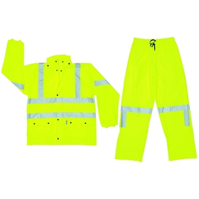 Luminator™ Class III Rain Suit, Polyurethane, Fluorescent Lime, Size XL