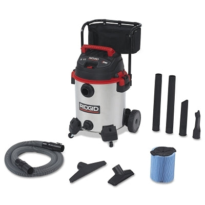 Stainless steel wet/dry vacuum cleaner with cart, model 1610RV, 16 gallons, 6.5 hp