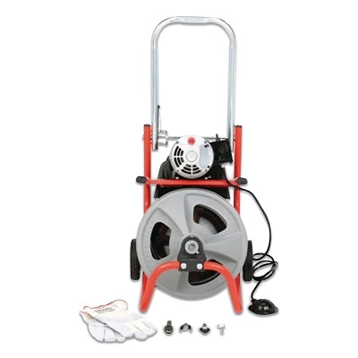Limpiador de desagües de tambor K-400, 115 V, línea de 1-1/2 pulg. a 3 pulg. de diámetro, incluye cable AUTOFEED®/C32 IW de 3/8 pulg. x 75 pies/juego T-260