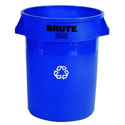 Contenedor de reciclaje redondo BRUTE® sin tapa, 20 galones, polietileno, azul, símbolo de reciclaje