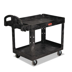 Carro utilitario con dos estantes con borde, capacidad de carga de 226 kg, 65 cm de ancho x 114 cm de profundidad x 84 cm de alto, color negro